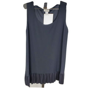 Women's Large Kleid's Solid Black Sleeveless Ruffle bottom Shirt